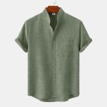 Chemise homme en coton lin t respirante manches courtes confort regular - vert clair - insfity