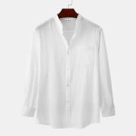 Chemise homme coton lin manches longues col montant - insfity - blanc - regular - casual