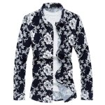 Chemise homme en coton manches longues fleurs impr
