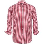 Chemise hommes d�contract�s slim carreau longue manche rouge