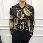 Chemise homme décontractée à manches longues en or noir - funmoon - slim fit Chemise homme décontractée à manches longues en or noir - funmoon - slim fit