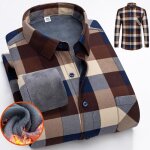Chemise homme double polaire hiver - insfity - col revers - manches longues - chaud imprim - marron ...
