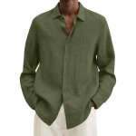 Chemise dt - marque - modle - coton et lin - col boutonn - manches longues - vert arme