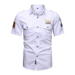 Chemise homme ete manches courtes chemisette cargo coton couleur unie avec poches