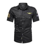 Chemise homme ete manches courtes chemisette cargo coton couleur unie avec poches - noir