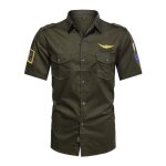 Chemise homme ete manches courtes chemisette cargo coton couleur unie avec poches - vert militaire