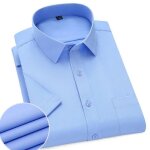 Chemise homme ete manches courtes chemisette elegant avec poche couleur unie - bleu