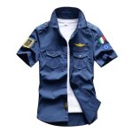 Chemise homme t manches courtes en coton casual chemise style militaire top elegant - bleu marine