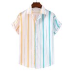 Chemise homme ete manches courtes insfity - motif rayures - imprim� - bleu jaune