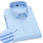 Chemise homme ete manches courtes en twill chemisette elegant avec poche couleur unie - bleu