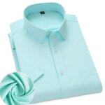 Chemise homme ete manches courtes en twill chemisette elegant avec poche couleur unie - vert