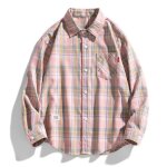 Chemise homme - femme carreaux manches longues grande taille col revers - rose