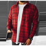 Chemises homme en flanelle casual manches longues à carreaux rouge - ecelen - lh0507wt166 Chemises homme en flanelle casual manches longues à carreaux rouge - ecelen - lh0507wt166