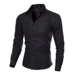 Chemise homme funmoon - col officier noir - coupe slim manches longues