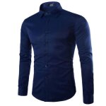 Chemise homme funmoon slim fit manches longues - bleu marine - col classique
