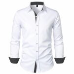 Chemise homme habille manches longues slim fit chemise contraste col carr  pois confortable - taille ...