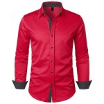 Chemise homme habill�e manches longues slim fit chemise contrast�e col carr� � pois confortable - taille ...