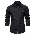 Chemise homme - henley shirts - coupe ajust�e - denim noir