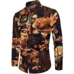 Chemise homme imprimé fleurie - funmoon - grande taille - manches longues - noir Chemise homme imprimé fleurie - funmoon - grande taille - manches longues - noir