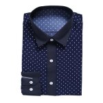 Chemise homme imprim� � pois - leoclotho - coupe slim - manches longues - bleu