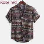 Chemise homme imprim�e en coton lin - insfity - manches courtes - rose rouge
