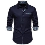 Chemise homme insfity fashion manches longues slim avec poches poitrine - bleu marine