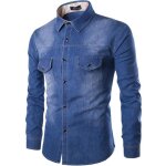 Chemise homme en jean grande taille - funmoon - manches longues - bleu