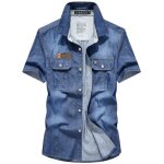 Chemise homme en jean manches courtes ete casual slim fit - insfity - bleu