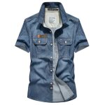 Chemise homme en jean manches courtes ete casual slim fit - insfity - gris bleu - 100% coton