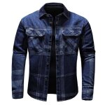 Chemise homme en jean manches longues 2 poches poitrine carreaux