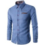Chemise homme en jean manches longues col rabattu slim fit printemps - bleu clair