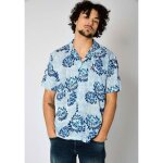 Chemise homme kaporal - bleue imprim� fleuri - coupe loose - manches courtes