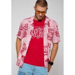 Chemise homme kaporal - rouge imprim� fleurie - manches courtes loose