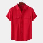 Chemise homme en lin t respirante - insfity - regular - manches courtes - rouge