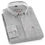 Chemise homme lin manches longues casual chemise respirante avec poche couleur unie tissu confortable ...