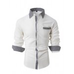 Chemise homme lin manches longues slim fit avec poche casual chemise contraste motif carreaux confortable ...