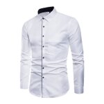 Chemise homme marque luxe couleur unie manche longue col mao funmoon