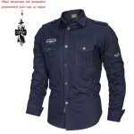 Chemise hommes luxe en lin cargo mousquetaire bleu marine - marque luxe