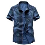 Chemise homme  manches courtes cargo lche sans repassage avec poche de poitrine  carreaux