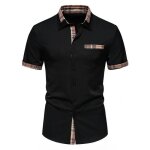 Chemise homme manches courtes carreaux avec poche casual chemise ete regular fit tissu confortable - ...