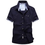 Chemise homme manches courtes en coton casual chemisette ete avec poche couleur unie tissu confortable ...