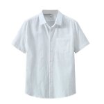 Chemise homme manches courtes en coton avec poche poitrine casual chemise ete regular fit couleur unie ...