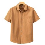 Chemise homme manches courtes en coton avec poche poitrine casual chemise ete regular fit couleur unie ...