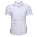 Chemise homme manches courtes ete en coton chemisette couleur unie avec poche - blanc
