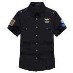 Chemise hommes manches courtes chemises militaire avec poches - noir