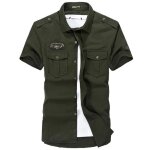 Chemise hommes manches courtes mode chemises couleur unie - vert militaire