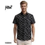 Chemise homme - frilivin - manches courtes - imprim� abstrait - couleur noire - ajust�e