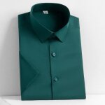 Chemise homme manches courtes simili soie couleur unie casual respirante - vert fonce - insfity