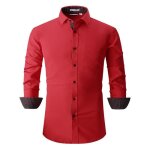 Chemise homme manches longues business chemise elegant avec poche couleur unie tissu confortable - rouge ... Chemise homme manches longues business chemise elegant avec poche couleur unie tissu confortable - rouge ...