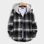 Chemise homme à manches longues à capuche causal coton à carreaux - insfity - loose - noir Chemise homme à manches longues à capuche causal coton à carreaux - insfity - loose - noir